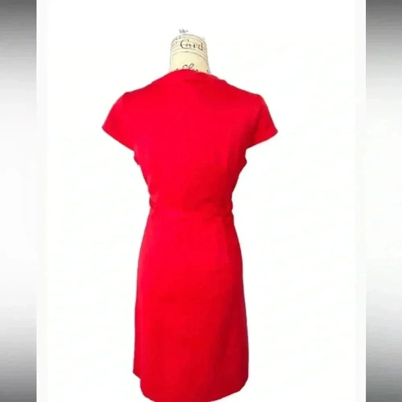 MERONA RED MIDI STRAIGHT DRESS CAP SLEEVES COWL NECK POCKETS SIZE 8 MEDIUM - Picture 6 of 13